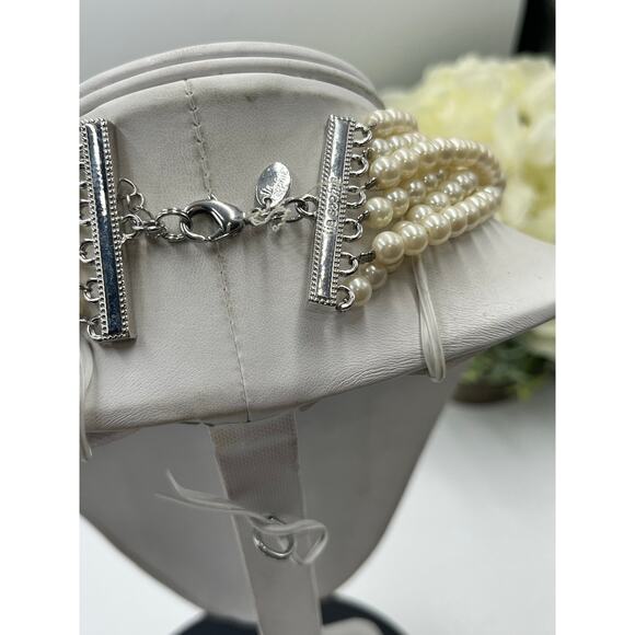 Lia Sophia "Uptown" 6 Strands Graduated Cream Faux Pearl Necklace - Picture 8 of 12
